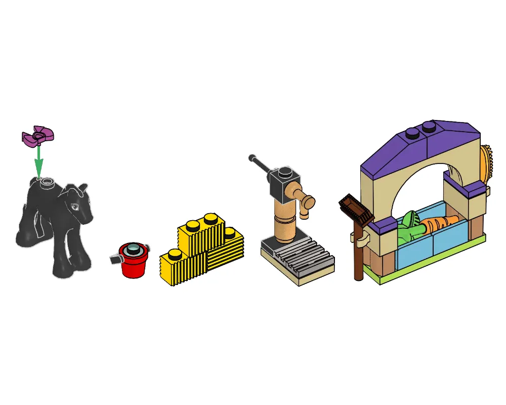 Dans le même style que le LEGO Poulain mignon avec nourriture et pompe à eau (472201-1) | Brick Broker