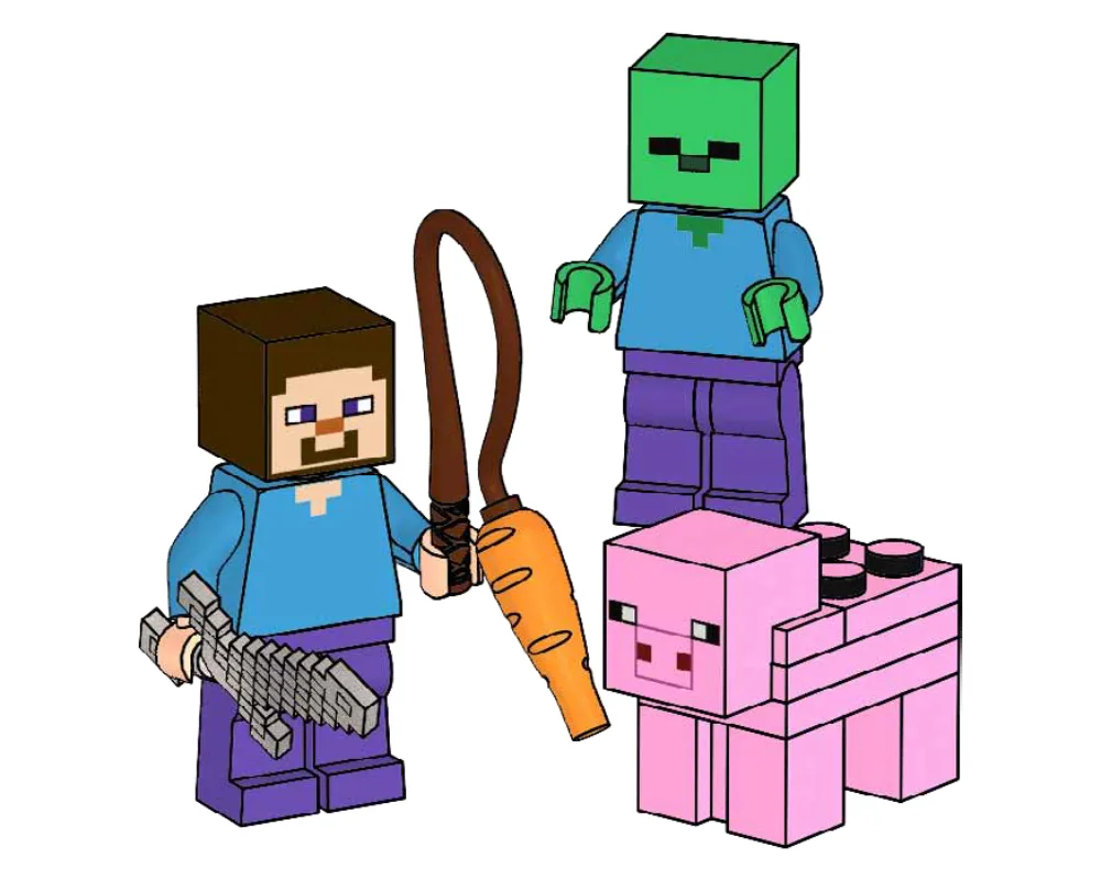Dans le même style que le LEGO Steve, Zombie et Cochon (662101-1) | Brick Broker