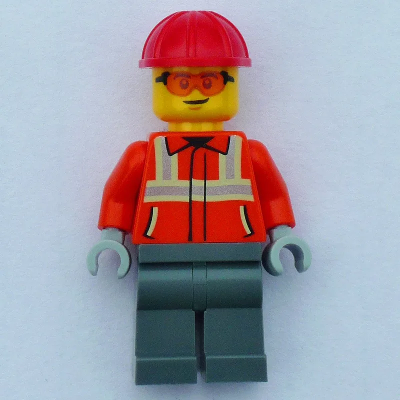 Construction Worker, Reddish Orange Jacket, R… — minifigurine LEGO | Brick Broker