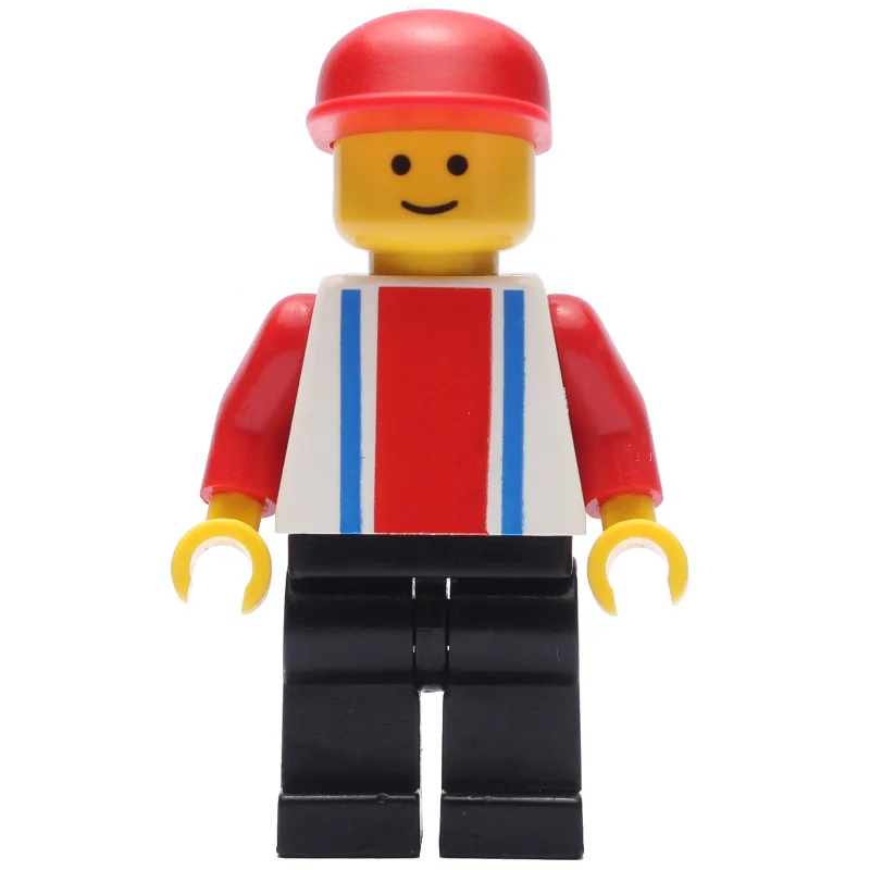 Man - White Torso with Blue/Red Stripes, Blac… — minifigurine LEGO | Brick Broker