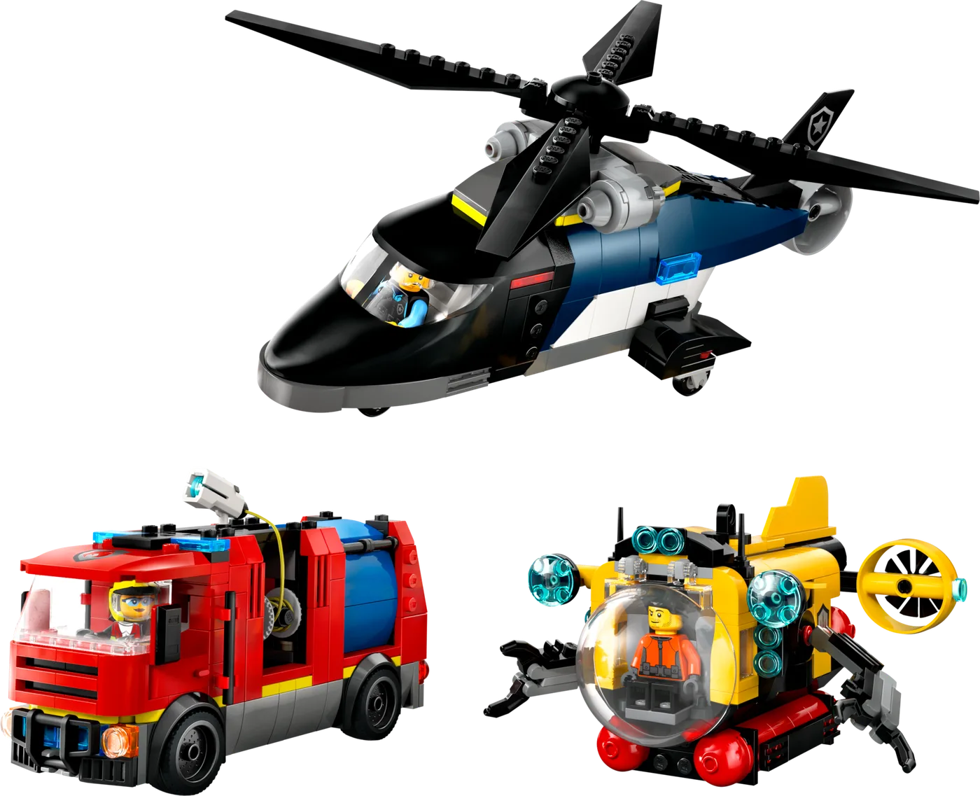 Dans le même style que le LEGO Hélicoptère, Camion de Pompiers et Sous-marin Remix (60462-1) | Brick Broker