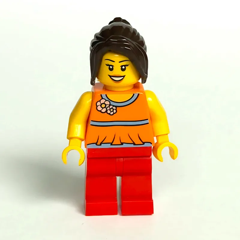 Orange Torso, Red Legs, Dark Brown Hair — minifigurine LEGO | Brick Broker