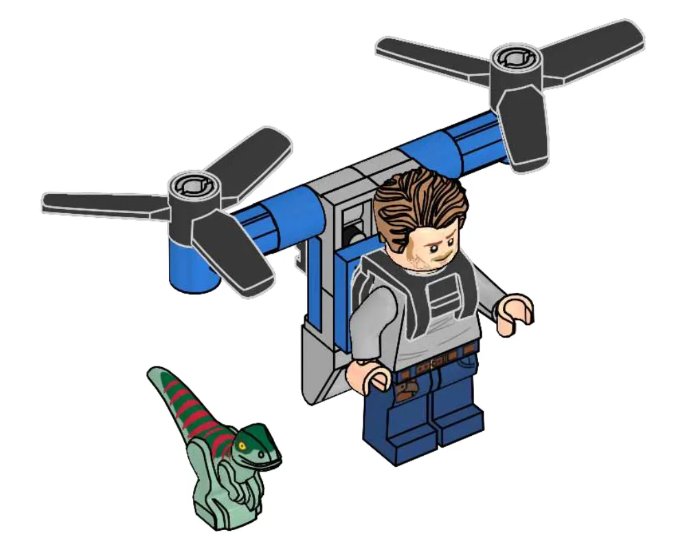 Dans le même style que le LEGO Owen avec un jet pack et un raptor (122328-1) | Brick Broker